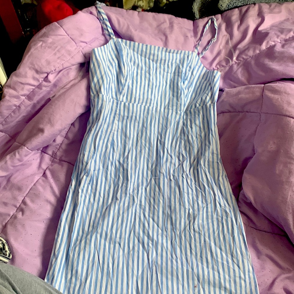 light blue and white stripped sun dress